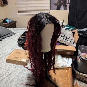 Woman's lace front wig maroon purple and black